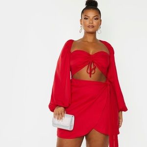 PRETTY LITTLE THING PLUS Red Ruched Cut Out Bodycon Dress